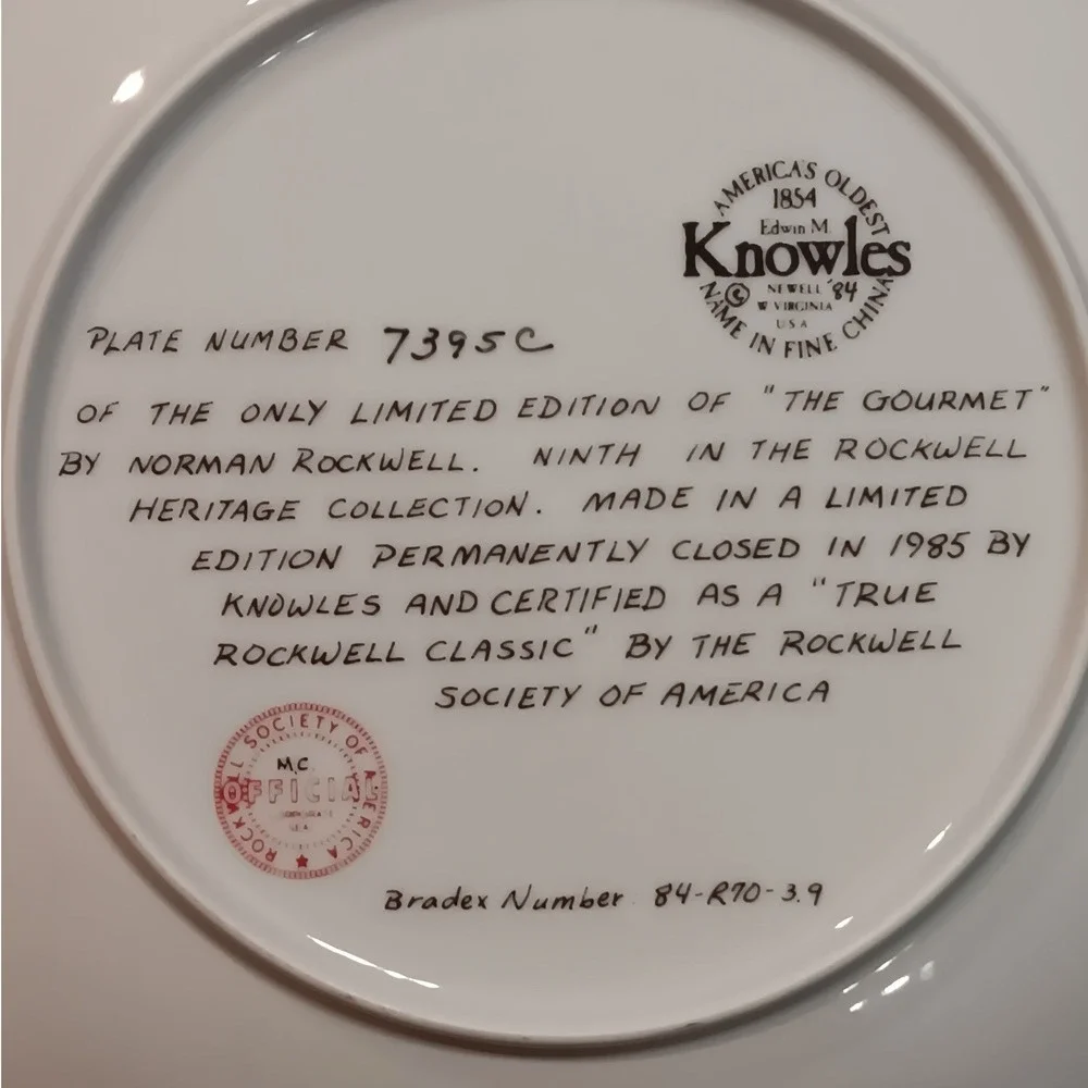 Norman Rockwell The Gourmet Edwin M Knowles Heritage Collection Plate 1985 8.5in